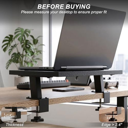 15-Inch Desktop Clamp-on Shelf & Monitor Riser, 2-in-1 Reversible Design – Fits Either Side of Desk, C-Clamp for Stability, Holds 44 lbs, for Gaming PC, Console & Office Setup - size: 15-INCH