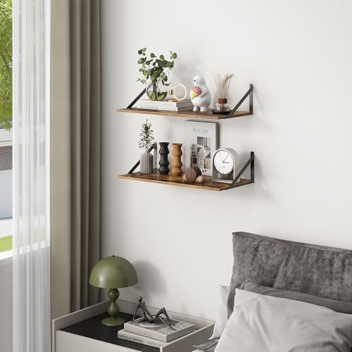 Deep Floating Shelves, 12 Inch Deep Floating Shelves for Wall, 24"W x 12"D Wall Shelves for Books, Large Rustic Wooden Shelf, Wide Display Shelf for Bathroom, Living Room, Rustic Brown, Set of 2 - color: Rustic Brown, size: 24"W x12"D