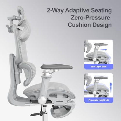 Office Chair with Footrest, Ergonomic Chair with 3D Headrest, Computer Chair with Adjustable Backrest & 6D Armrest, Gaming Chair with Adaptive Lumbar Support, Adjustable Seat Depth, Grey - color: Grey, style: Plus