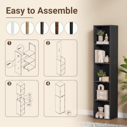 5 Cube Black Book Shelf, Tall Bookcase for Bedroom Home Office Living Room - color: Black, size: 5 Cube