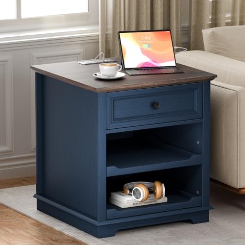 Lateral File Cabinet 3 Drawer File Cabinet with Charging Station, Printer Stand with Open Adjustable Storage Shelves, Lateral Filing Cabinet for Home Office, Blue - color: Blue