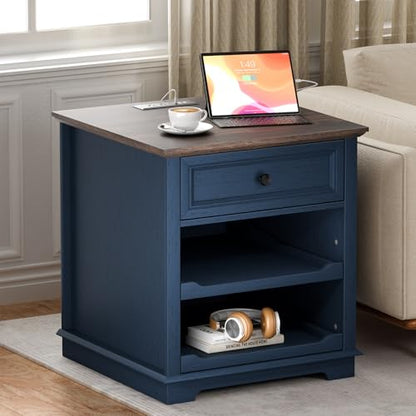 Lateral File Cabinet 3 Drawer File Cabinet with Charging Station, Printer Stand with Open Adjustable Storage Shelves, Lateral Filing Cabinet for Home Office, Blue - color: Blue
