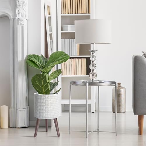 D'vine Dev Planter Pot with Wood Stand, 10 in, Matte White, 88-Z-B-1 | Mid-Century Modern Style, Elevated Plant Display, Drainage Hole and Plug, Functional & Stylish, Modern Indoor Planter - color: Matte White, size: Medium