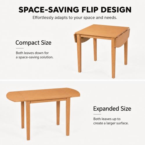 3-Piece Drop Leaf Wood Dining Table Set, Small Space Dining Set for 2 People, 1 Folding Extendable Table, 2 Upholstered Chairs, Space-Saving, for Apartments, Kitchen Room, Natural - color: Beige,natural