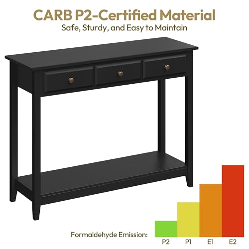 Yaheetech Narrow Black Entryway Console Table with 3 Storage Drawers | Slim Enough for a Hallway, the Top Holds Up to 55 lb over a Lower Shelf for Everyday Extras, Built from Painted MDF - color: Black