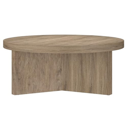 Henn&Hart 36" Scandinavian Fluted Coffee Table, Weathered Gray | Ribbed pedestal base and low profile bring Scandinavian style to small spaces including living rooms or family rooms - color: Weathered Gray, size: 36 inches
