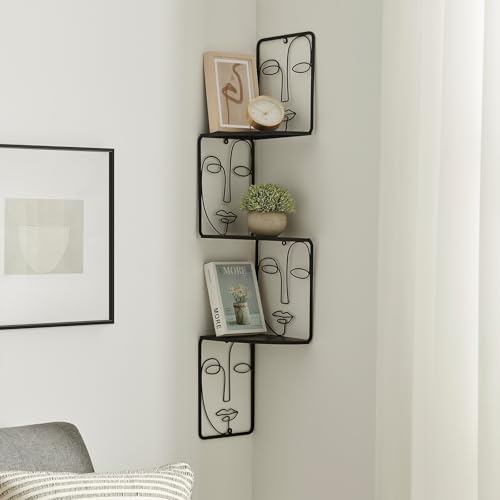 Corner Shelf, Wall Mounted Face Sculpture Display Shelf with Philosophical Art Design for Living Room Decor, Wall Corner Bookshelf Multi Unit Organizer, Tall Shelf Plant Stand for Bedroom, Bathroom