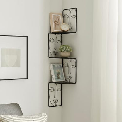 Corner Shelf, Wall Mounted Face Sculpture Display Shelf with Philosophical Art Design for Living Room Decor, Wall Corner Bookshelf Multi Unit Organizer, Tall Shelf Plant Stand for Bedroom, Bathroom