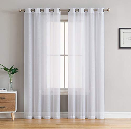 HLC.ME Semi Sheer Grommet Window Curtains, 2 Panels, 54x84 Inch, White | Light Filtering, See through, Great for Bedroom, Living Room, Dining Room and Kids Room - color: White, size: 54"W x 84"L (Pack of 2)