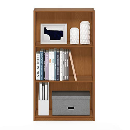 Furinno BASIC Book Shelf, 3-Tier Modern Bookshelf, Bookcase with Open Shelves, 9.3" x 21.8" x 39.5", for Living Room, Bedroom, Home Office, Light Cherry - color: Light Cherry, size: 3-Tier