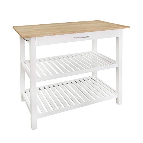 Casual Home Solid Wood Kitchen Island, Natural Maple Top, White Base (New) 40*20*36.5inch - color: Natural Maple Top, White Base (New)