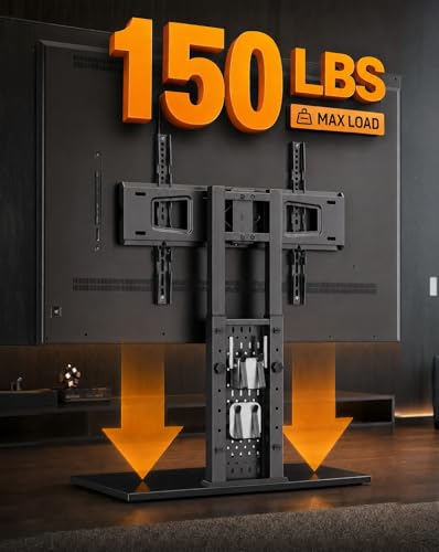 Perlegear Universal Swivel TV Stand for 42-85 90 Inch TVs, Television Stands with Pegboard Storage, Height Adjustable Table top TV Stand Mount, Glass Base up to 150 lbs, Max VESA 600x400mm PGTVS36 - size: 42-90 Inch