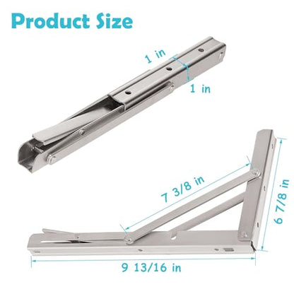 CLT Cleting 10'' Folding Shelf Brackets Max. Load 220 lb, Heavy Duty Stainless Steel DIY Wall Mounted Shelf Bracket Space Saving for Table Work Bench, Pack of 2 - size: 10 inches, style: Silver