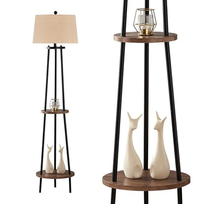 Maxax Shelf Floor Lamp for Living Room, 65" Tripod Standing Reading Lamp with 2 Shelves, 3 Way Dimmable Display Floor Lamps with Oatmeal Fabric Shade for Office, Bedroom