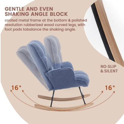 Rocking Chair Nursery Teddy Upholstered Glider Rocker Rocking Accent Chair Padded Seat with High Backrest Armchair Comfy Side Chair for Living Room Bedroom Offices (Darkblue Teddy) - color: Darkblue