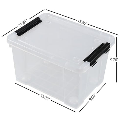 4-Pack 24 Quart Storage Box, Clear Plastic Storage Bin with Wheels | Secure Black Side Latches, Built-In Rolling Wheels, Space-Saving Stackable Home Organizer - size: 24 quart
