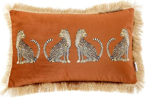 Fall Lumbar Decorative Throw Pillow Cover with Tassels Leopard Pattern Cushion Cover Luxury Style Soft Velvet Pillowcase for Sofa Couch Bedroom (12"x20",Orange) - color: Orange, size: 20" x 12" (Pack of 1)