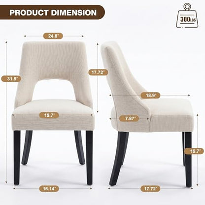 UVV Wooden Dining Chairs Set of 4, Mid Century Upholstered Dining Room Chair Kitchen Chairs, Fabric Dinner Chair with Solid Wood Legs for Kitchen Dining Room, Beige-Black Legs - color: Beige-black Legs, size: Set of 4