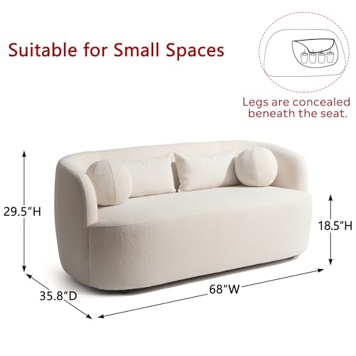 KINWELL 68" Boucle Upholstered Loveseat with 2 Swivel Barrel Chairs, Cream | No Assembly Sherpa Living Room Furniture Sets, 2-Seater Couch Settee and Accent Chairs Armchairs for Small Spaces Apartment - color: Beige, size: Loveseat + 2 Chairs
