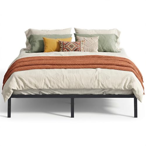 VASAGLE King Metal Bed Frame 14 Inches Tall, 1100 lb Weight Capacity, No Box Spring Needed, with Under-Bed Storage, Easy Setup, Heavy-Duty Platform Bed, Mattress Retainers, Matte Black URMB654BD02S - size: King, style: 14 Inch