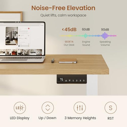 SEDETA Farmhouse L Shaped Standing Desk, 70.1" x 73.2" Height Adjustable Home Office Executive Desk with Drawers, Power Outlet, Monitor Stand, Sit Stand Table with Led Lights for Home Office, Oak - color: Oak