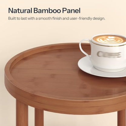 HOOBRO Small Round Side Table with Charging Station, 3-Tier Round Bamboo End Table, Compact Sofa Bedside Table for Small Space, Easy Assembly, for Living Room, Bedroom, Apartment, Walnut WL152UBZ01 - color: Walnut