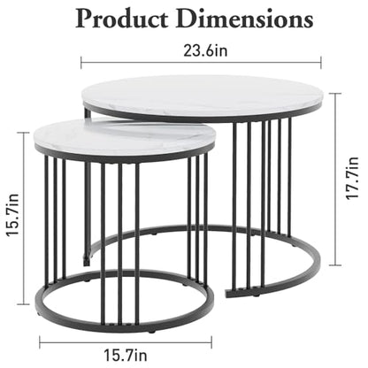 Coffee Table Faux Marble Nesting Table for Small Place 2 Sets Modern Furniture Living Room Sets End Side Table Night Stand for Bed Room Dining Room (Black & White) - color: Black