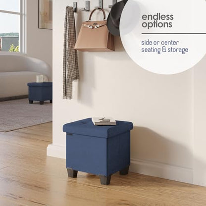 Storage Ottoman Cube with Small Bin, 15-in Square Ottoman with Storage for Living Room and Bedroom, Small Ottomans Foot Rest, Fabric Foot Stools Ottomans Max 330lbs, Blue - color: 05 - Blue