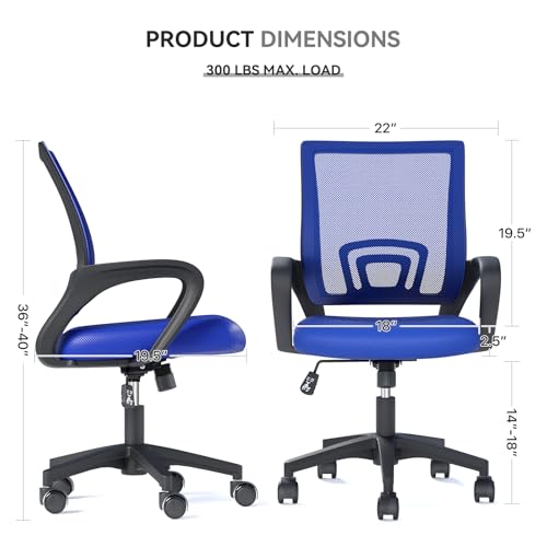 Office Chair, Ergonomic Mid-Back Mesh Desk Chair with Lumbar Support, Adjustable Height Computer Chair with Rolling Wheels Design,Comfy Armrest for Work, Study, Gaming, Navy Blue - color: Navy Blue