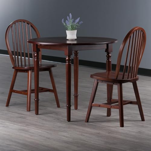 Winsome Sorella 3-pc Set Round Drop Leaf Table, Walnut - color: Walnut, size: Table + 2 Chairs