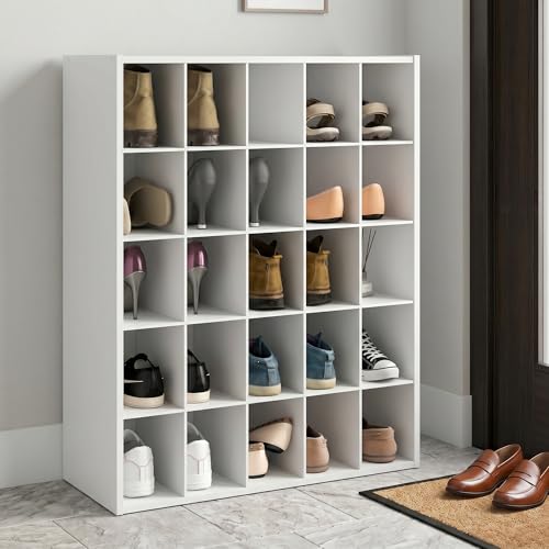 25-Cube Shoe Organizer, Stackable Shoe Rack, Shoe Organizer, 11.7 x 24.2 x 31.5, for Office, Closet Entryway, Garage, White - color: White, size: 25 Cube