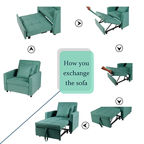 Sofa Bed Chair 3-in-1 Convertible Chair Bed, Lounger Sleeper Chair, Single Recliner for Small Space with Adjustable Backrest (Green) - color: Green