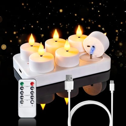 Homemory 6-Pack Rechargeable Tea Lights Candles with Remote, 2/4/6/8H Timer | Flameless Flickering Battery Operated LED Tealights with Charging Base for Votive Cups, Glass Holders and Cozy Home Ambiance - color: Warm white light, pack of 6