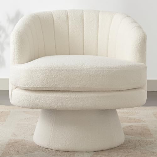 Swivel Accent Chair with Armrest, Modern 360 Degree Swivel Barrel Chair with Curve Back and Soft Cushion,Comfy Round Sherpa Teddy Armchair Single Sofa for Living Room,Bedroom,Waiting Room,Beige - color: Beige