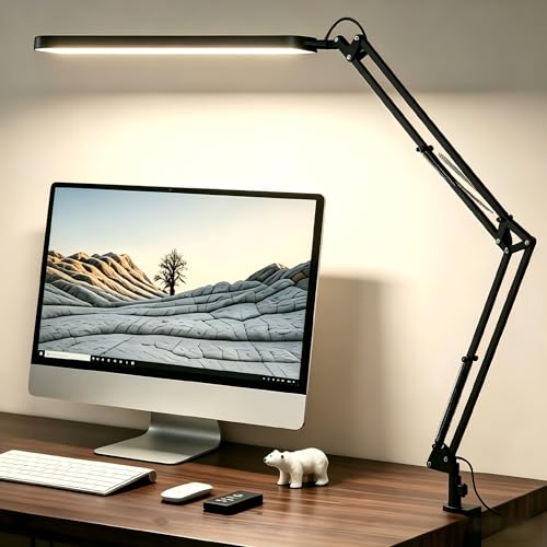 Desk Lamp for Home Office, Eye Comfortable LED Desk Light for Long Hours, Adjustable Swing Arm with Memory Function, Black - style: Black swing arm