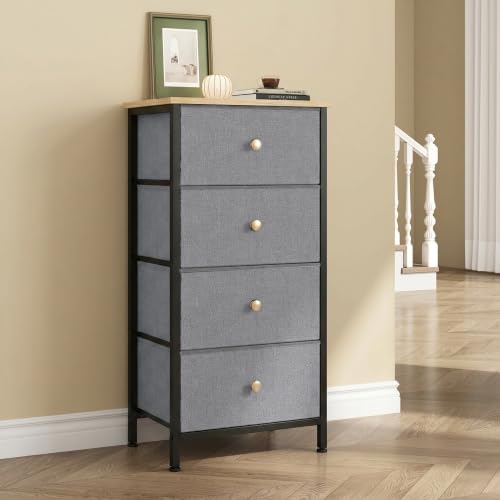 DUMOS Nightstand with 4 Drawers, Bedside Table with Removable Fabric Bins, Sturdy Steel Frame Wood Top Organizer Furniture for Bedroom Closet Living Room, Gray Blue - color: Gray Blue, size: 11.8"D x 17.7"W x 37.4"H (4 Drawers)