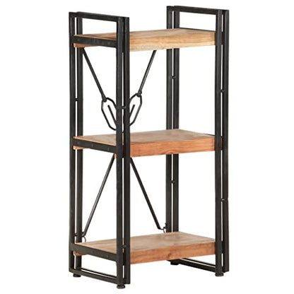3-Tier Industrial Bookcase, Solid Acacia Wood Bookshelf with Powder-Coated Steel Frame, Rustic Storage Organizer Display Stand for Study or Home Office, 11.8 x 15.7 x 31.5 in