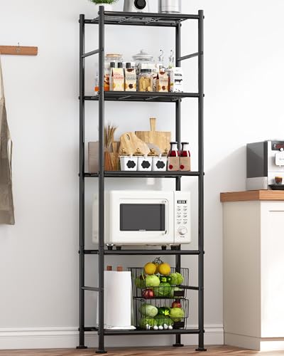 Sakugi Storage Shelves - 5 Tier Shelf Organizer, Heavy Duty Garage Shelving Unit with Leveling Feet, Stable Metal Shelves Organizer for Pantry, Kitchen and Closet, 18.4" W x 12.6" D x 57.4" H, Black - color: Black, size: 18.4W×12.6D×57.4H(5T)
