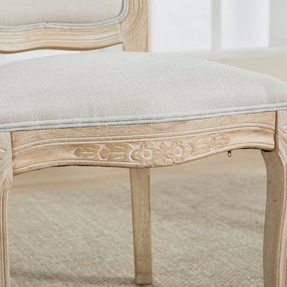 Kmax French Dining Chairs Set of 2, Farbric Upholstered Dining Chairs with Elegant Curved Legs High Back Armless Kitchen Chairs Side Chairs for Dining Room Restaurant - Linen, Beige/Brushed Legs - color: Fan-back/Beige Seat/Brush Leg, size: 2 Chairs