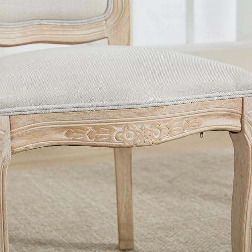 Kmax French Dining Chairs Set of 4, Farbric Upholstered Dining Chairs with Elegant Curved Legs High Back Armless Kitchen Chairs Side Chairs for Dining Room Restaurant - Linen, Beige/Brushed Legs - color: Fan-back/Beige Seat/Brush Leg, size: 4 Chairs