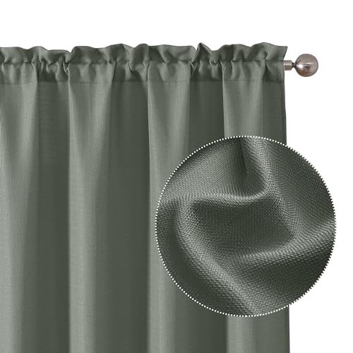 Chyhomenyc Bennet Olive Green Window Valance, Faux Linen Slub Textured Semi Sheer Small Kitchen Cafe Valance for Bathroom Laundry Basement, 30 Wx14 L, 2 Piece - color: Olive Green, size: 30"W x 14"L (Pack of 2)
