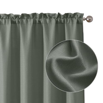 Chyhomenyc Bennet Olive Green Window Valance, Faux Linen Slub Textured Semi Sheer Small Kitchen Cafe Valance for Bathroom Laundry Basement, 30 Wx14 L, 2 Piece - color: Olive Green, size: 30"W x 14"L (Pack of 2)