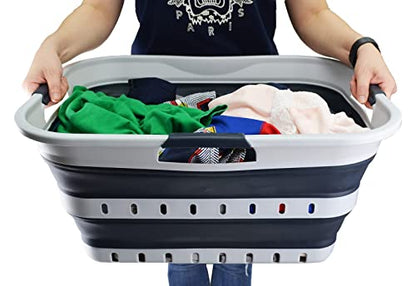 SAMMART 42L (11 gallon) Collapsible Plastic Laundry Basket - Foldable Pop Up Storage Container/Organizer - Space Saving Hamper/Basket (1, Grey/Slate Grey) - color: Grey/Slate Grey