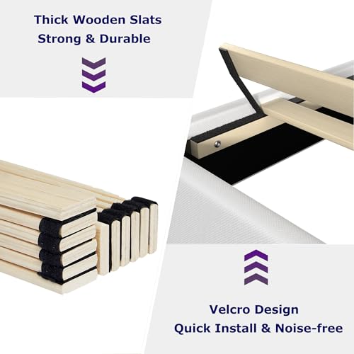 VECELO Queen Size Bed Frame, Adjustable Upholstered Button Tufted Headboard, Heavy-Duty Bedframe with Wood Slats Support, No Box Spring Needed, Linen & White - color: Linen & White, size: Queen, style: Bed Frame