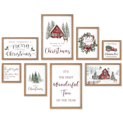 Faccito 8 Set Snowy Barn Christian Wall Art Framed, Wooden Decor | Religious Quotes Decor for Bedroom Office, Inspirational Scripture Wooden Art, Modern Framed Set for Home Classroom Work - style: Snowy Barn