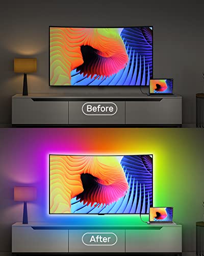 Daymeet TV Led Backlight, 9.8 FT LED Lights for TV 32-60 inch, ICRGB 5050 Rainbow Color TV Led Strip Lights USB Music Sync Bluetooth APP Control with Remote for Room Bedroom Christmas Decor - color: Dreamcolor, size: 9.8ft for 32"-60" TV
