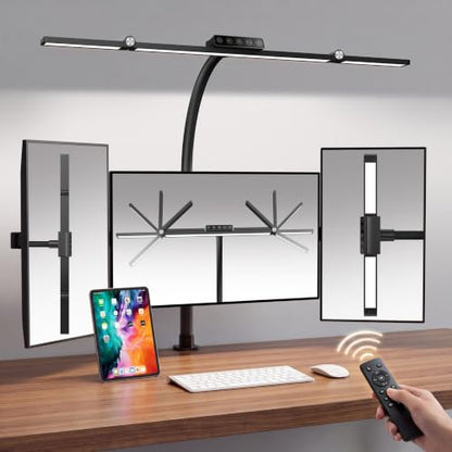 LED Desk Lamp with Clamp, 24W 3-Panel Light for Dual Monitors | 1800 Lumens, 96 LED, 3 Adjustable Panels, 360° Gooseneck, 2700K-6500K Color Temps, Remote, Touch Control, Memory Function - style: 27.2 Inch
