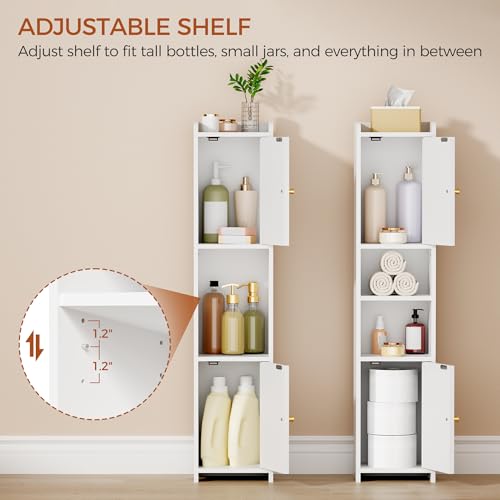 ANWBROAD Slim Bathroom Storage Cabinet with 2 Doors and Adjustable Shelf | Corner Narrow Cabinet Freestanding Small Bathroom Organizers and Storage for Small Spaces,Kitchen,Living Room White USBC011W