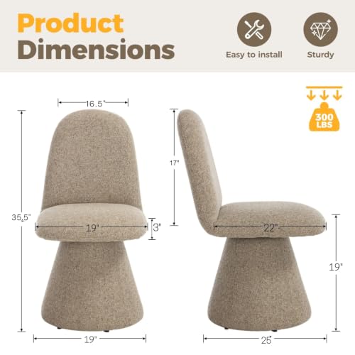 DUOMAY 360° Swivel Dining Chairs Set of 2, Mid Century Modern High Back Linen Upholstered Dining Room Chairs Kitchen Chairs, Armless Chair for Living Room Bedroom Reading, Khaki - color: Khaki, size: set of 2