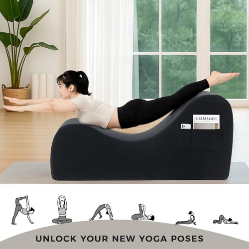 Yoga Chair Lounge for Adult, Ergonomic Chaise Lounge Chair with Side Pocket, Headrest, Waist Pad, Ottoman，Perfect for Stretching, Massage, and Relaxation, Used in Living Room, Bedroom（Black） - color: Black